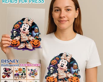 Disney Halloween DTF Transfer, 64 Designs Ready to Press, Mickey Minnie Donald Goofy Spooky Pumpkin Heat Press Iron On Decals, Cloth Prints