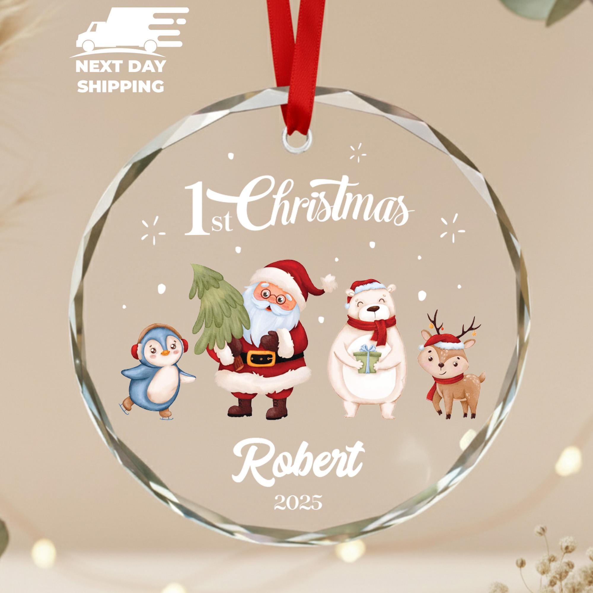 Personalized Baby’s First Christmas Ornament 2025, Santa and Friends Keepsake, Custom Name Newborn Holiday Gift, Cute Christmas Decor