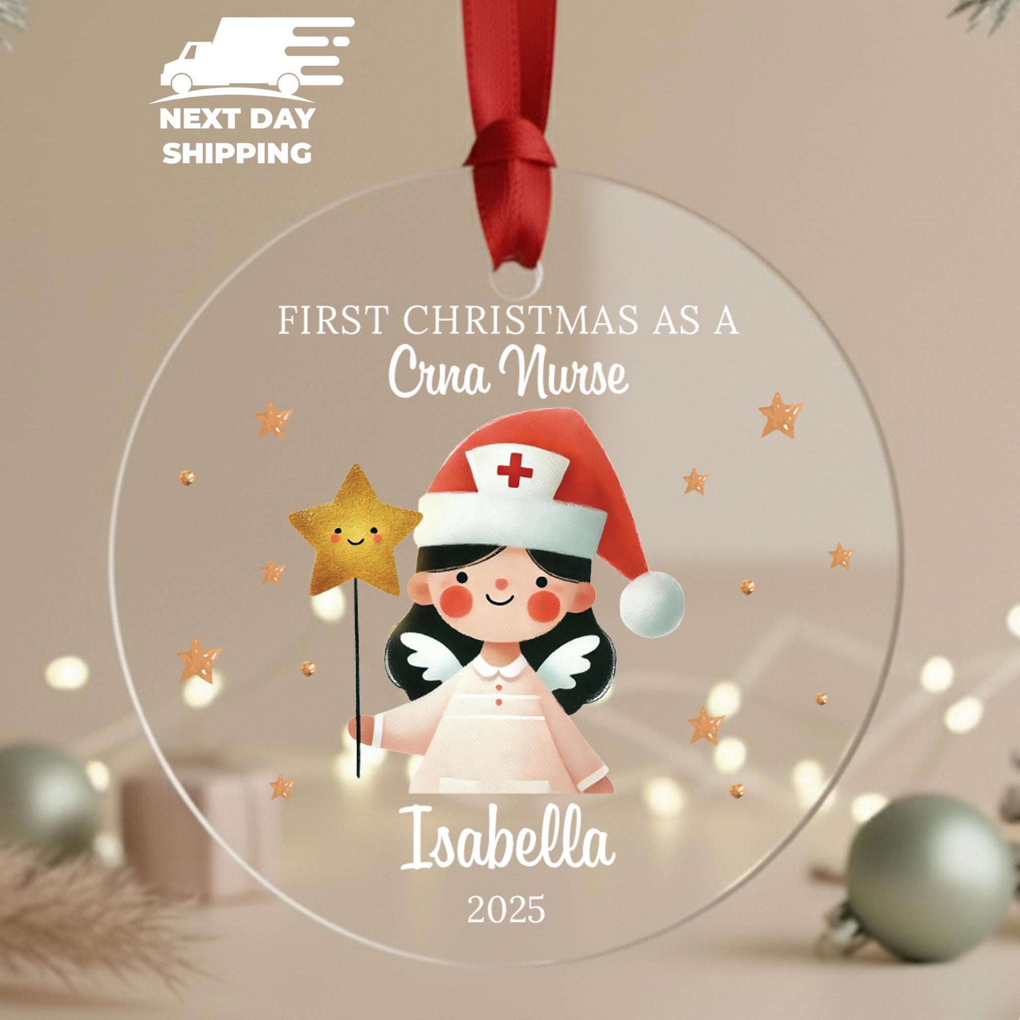 Custom Name First Christmas As A CRNA Nurse Ornament, Personalized Xmas Nurse Ornament, Holiday Anesthetist Ornament, 2025 Senior Gifts