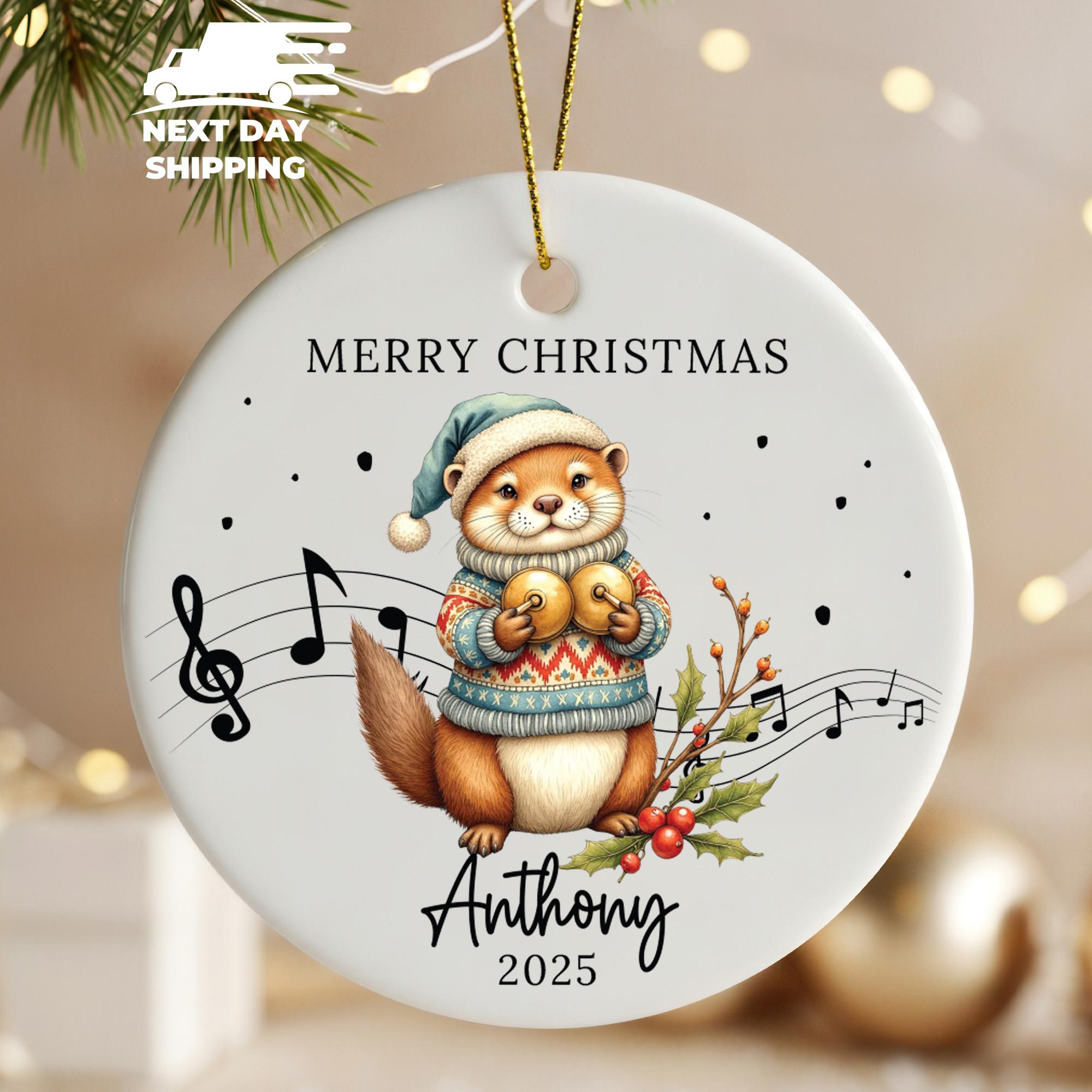 Personalized Musical Animal Christmas Ornament • Custom Name 2025 • Cute Holiday Ceramic Ornament • Merry Christmas Kids Gift