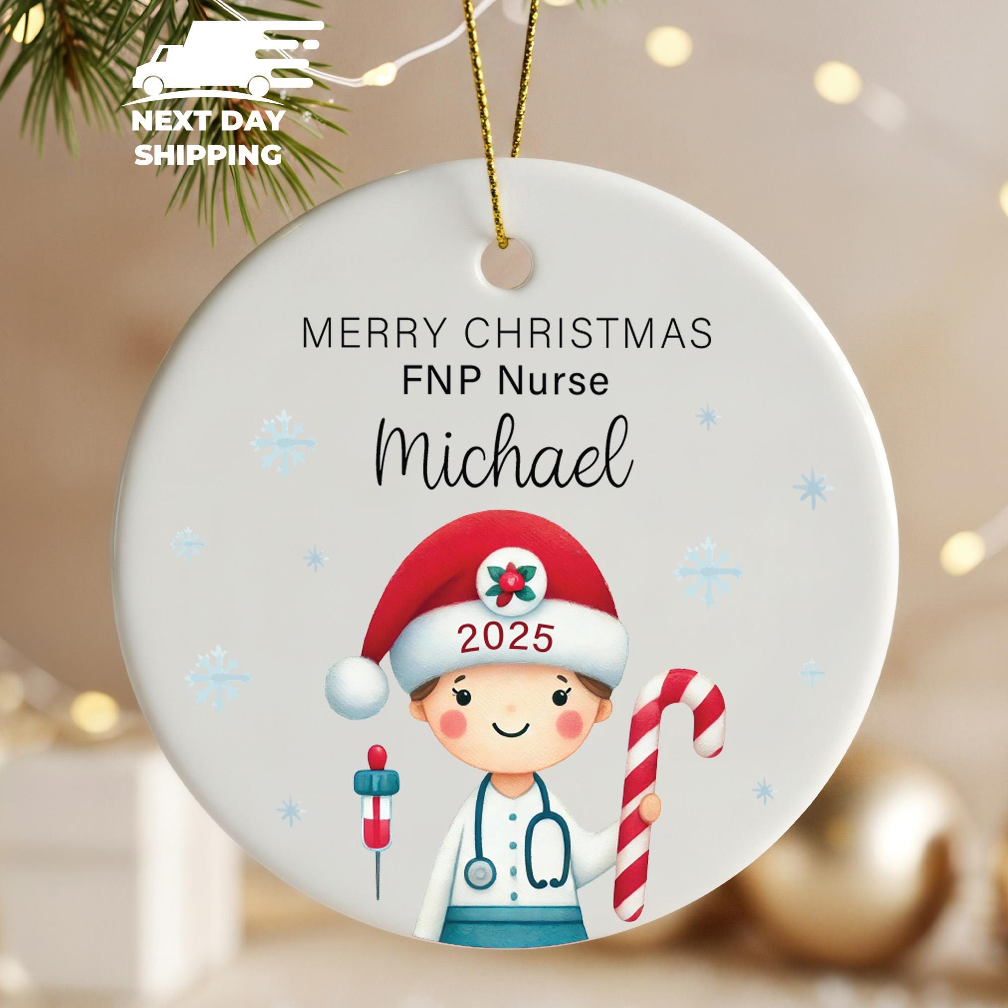 Merry Christmas FNP Nurse Ornament, Christmas Nurse Gift, Personalized Nurse Practitioner Ornament, Custom Family Nurse Practitioner Gift