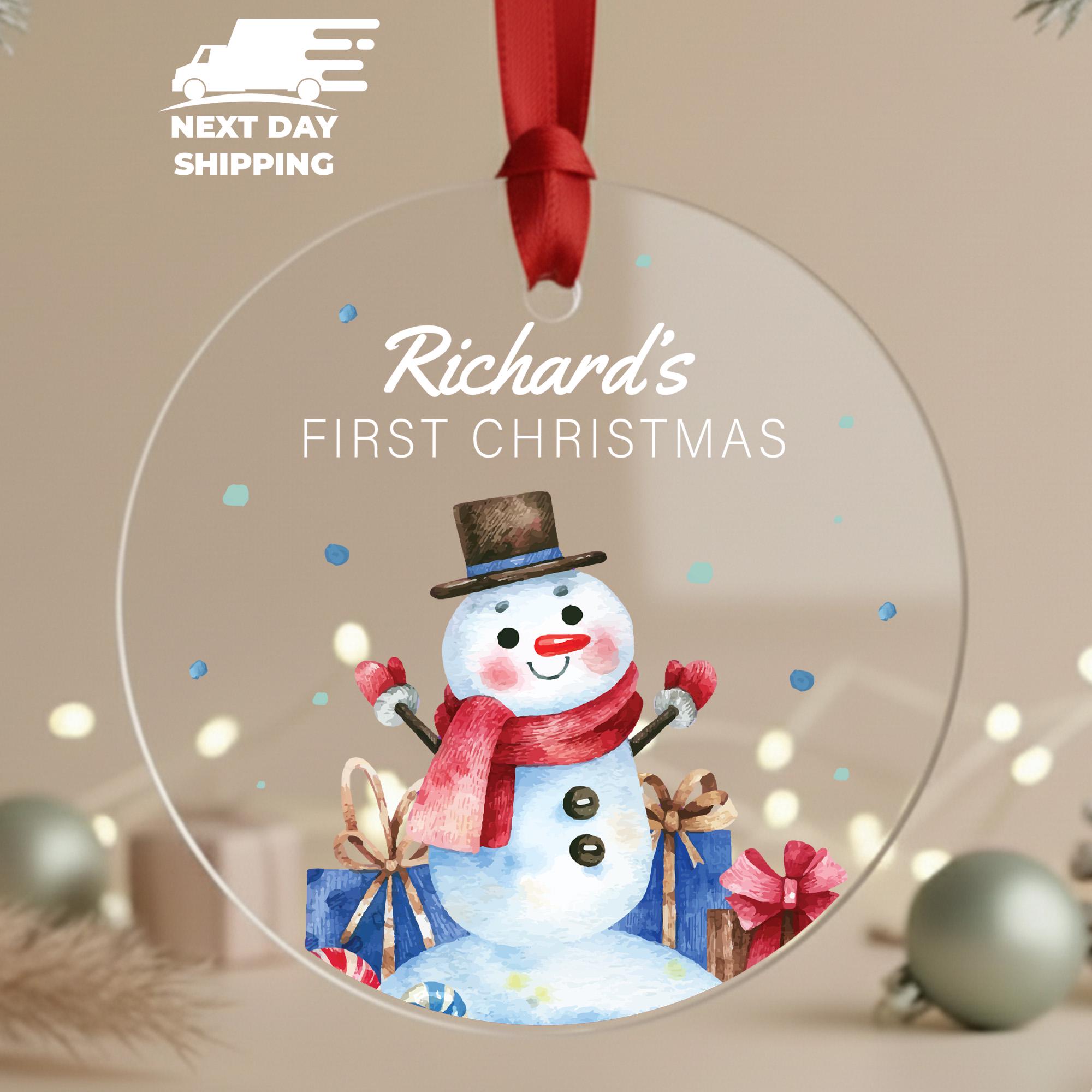 Baby’s First Christmas Ornament • Personalized Snowman First Christmas Gift • Custom Name Christmas Keepsake for Baby Boy or Girl