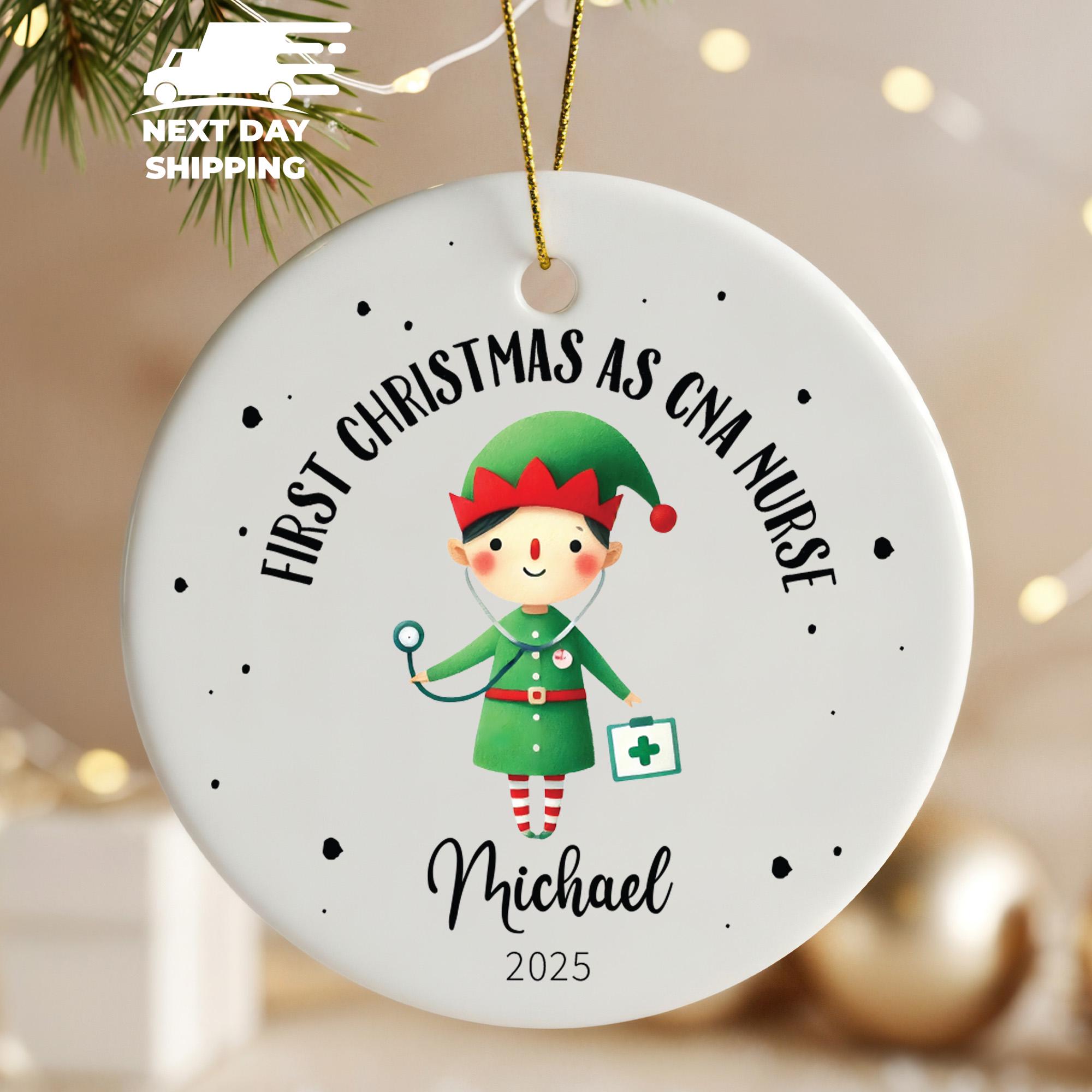 Custom Hanging Tree Nurse Ornament, Personalized First Christmas As A CNA Nurse Ornament, Hospital Gift For Coworker, Holiday Nurse Keepsake