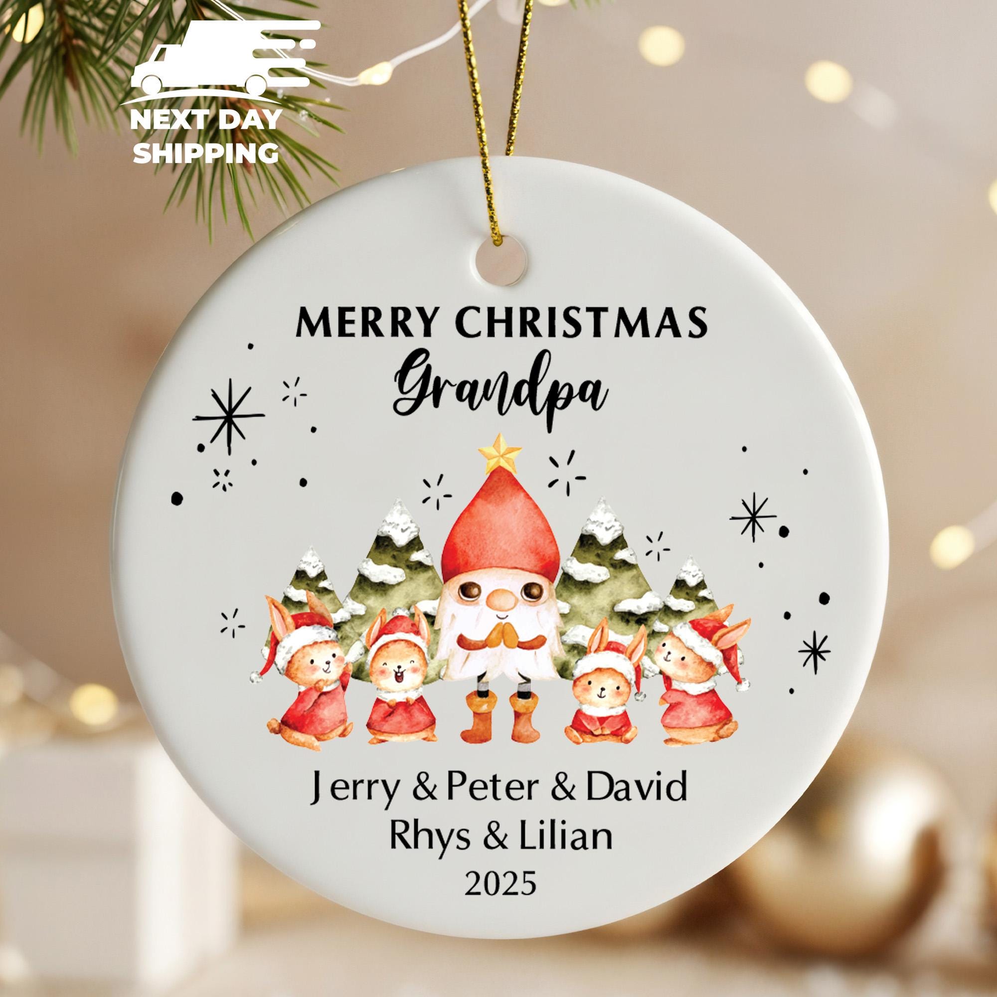 Merry Christmas Grandpa Ornament • Personalized Grandpa and Grandkids Ornament 2025 • Custom Name Gnome Family Christmas Gift Keepsake