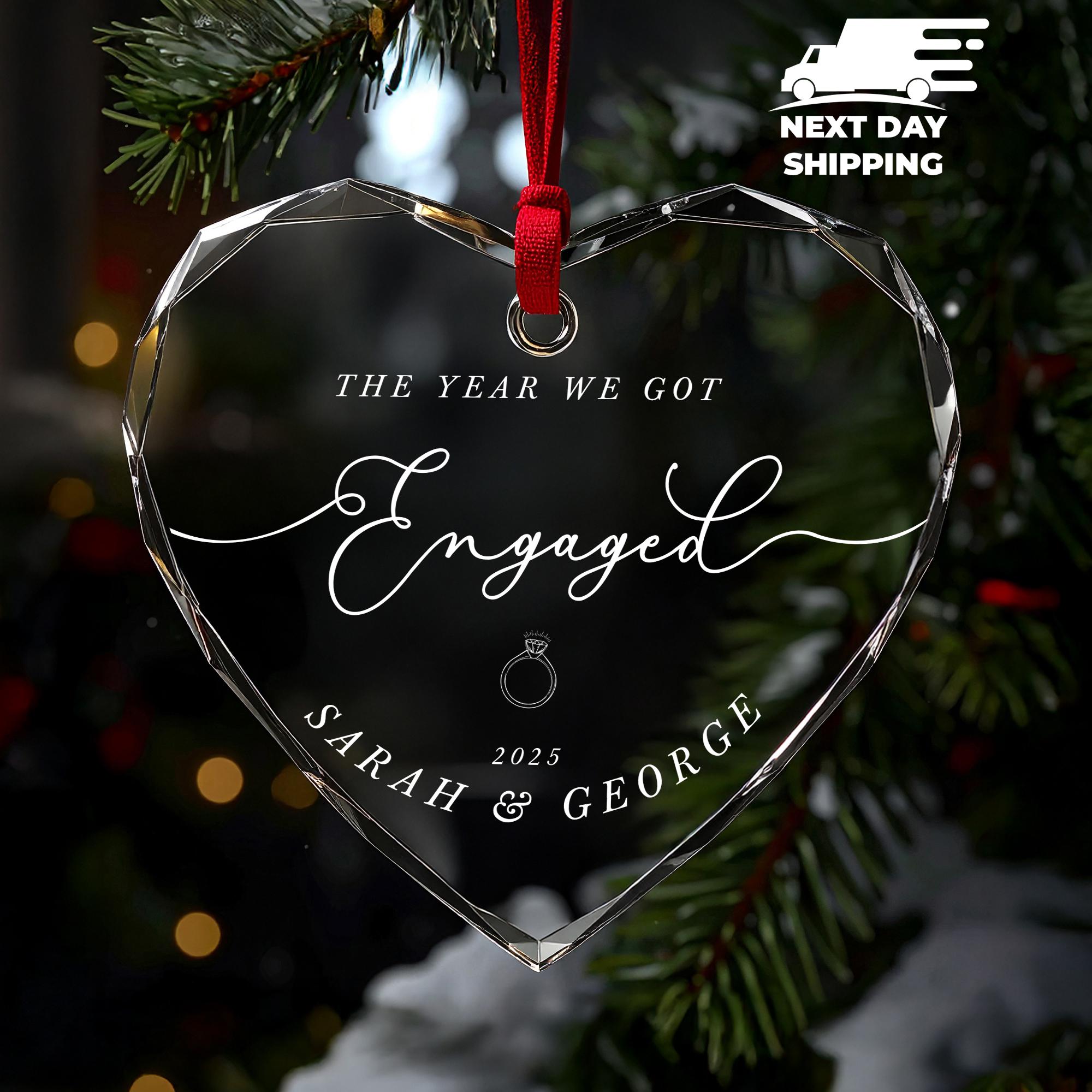 The Year We Got Engaged Ornament, Engagement Anniversary Ornament, 2025 Engagement Gift, Couple Name Ornament, Christmas Couple Ornament