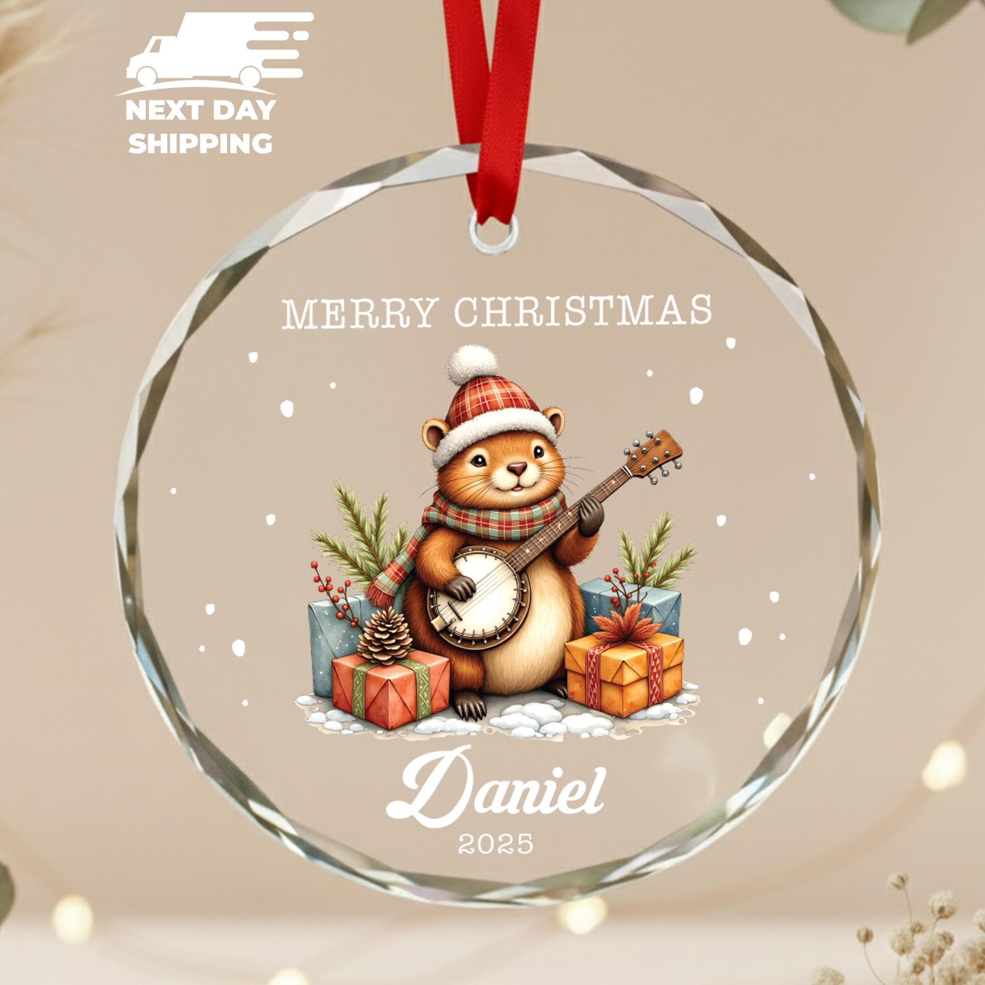 Personalized Bear Christmas Ornament • Custom Name Kids Ornament 2025 • Cute Animal Holiday Gift • Ceramic Round Keepsake for Children