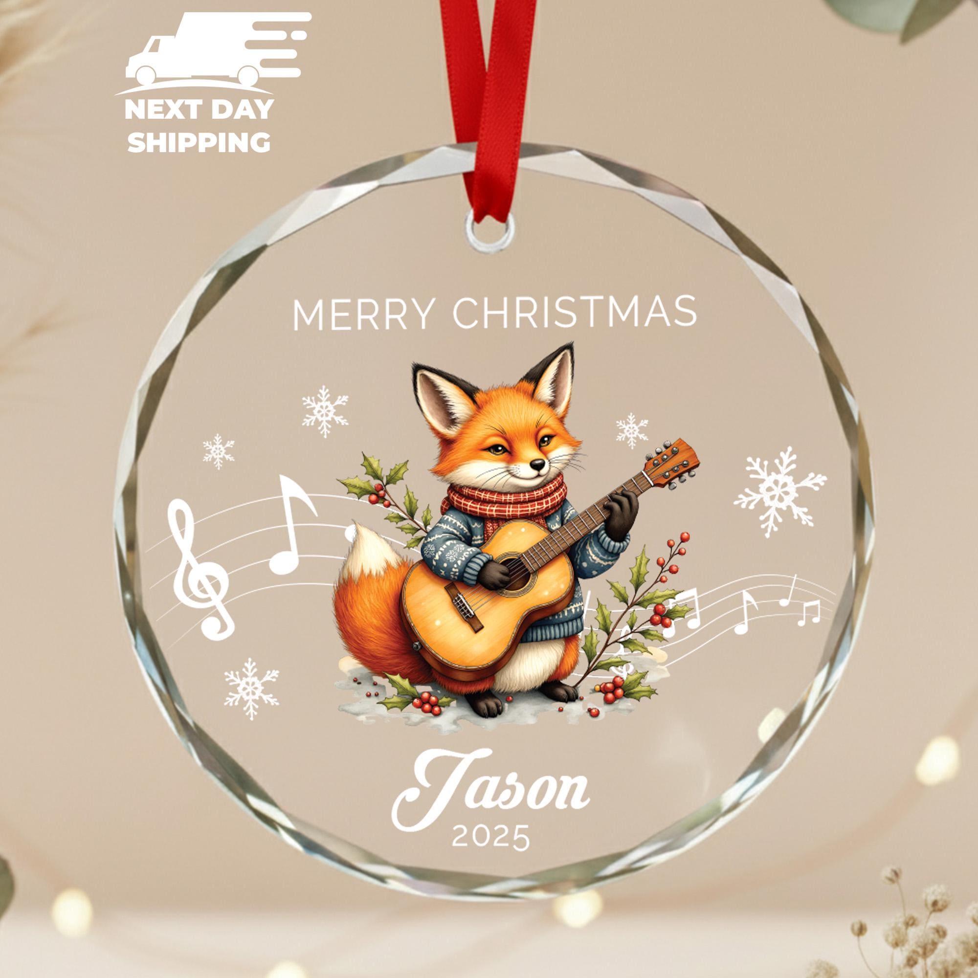 Cute Fox Christmas Ornament, Personalized Merry Christmas 2025 Ornament, Custom Name Holiday Gift, Kids Animal Music Tree Decoration