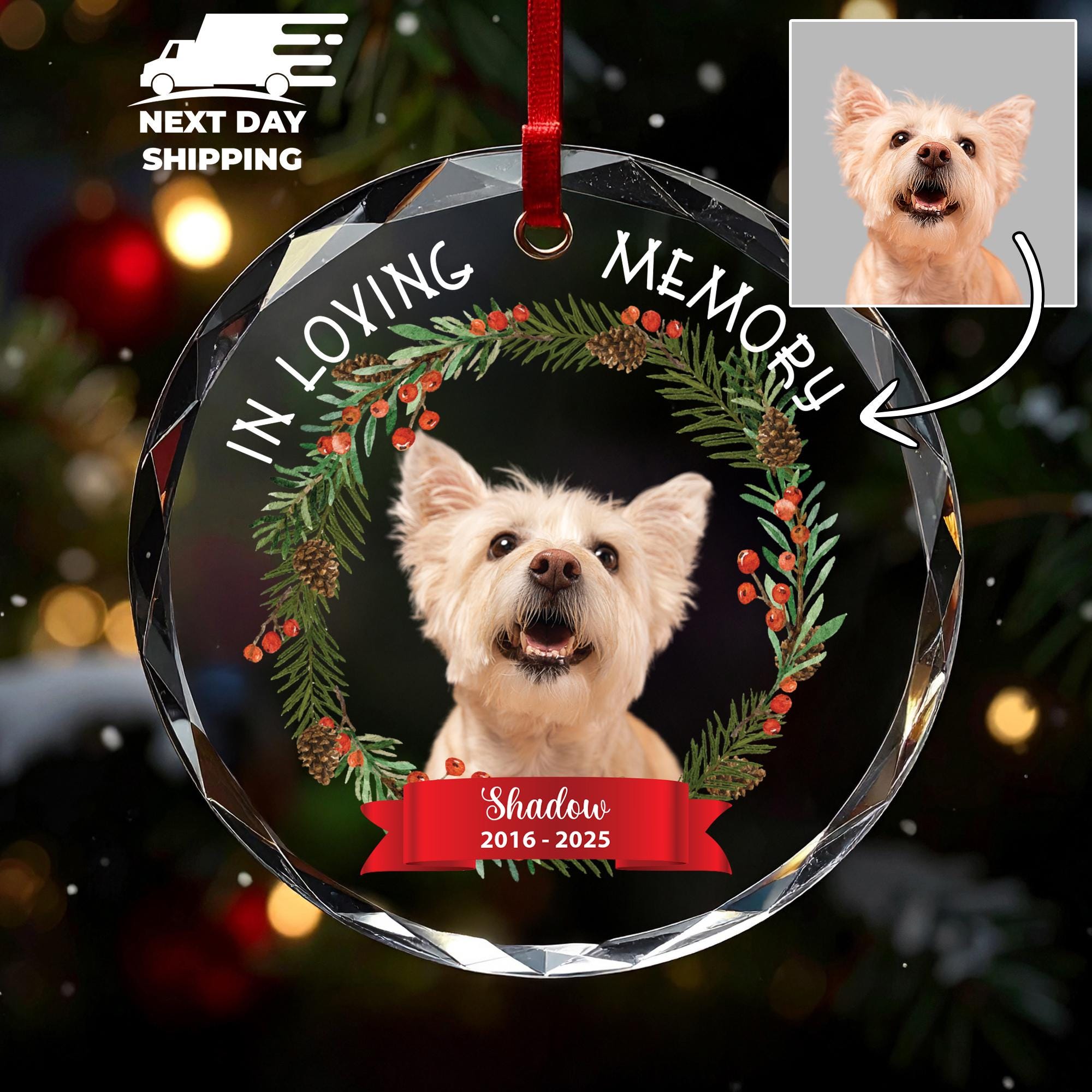 2025 Pet Loss Ornament, Custom Dog Photo Memorial Ornament, Cat Loss Picture Keepsake, Pet Name Ornament, In Loving Memory Pet Keepsake