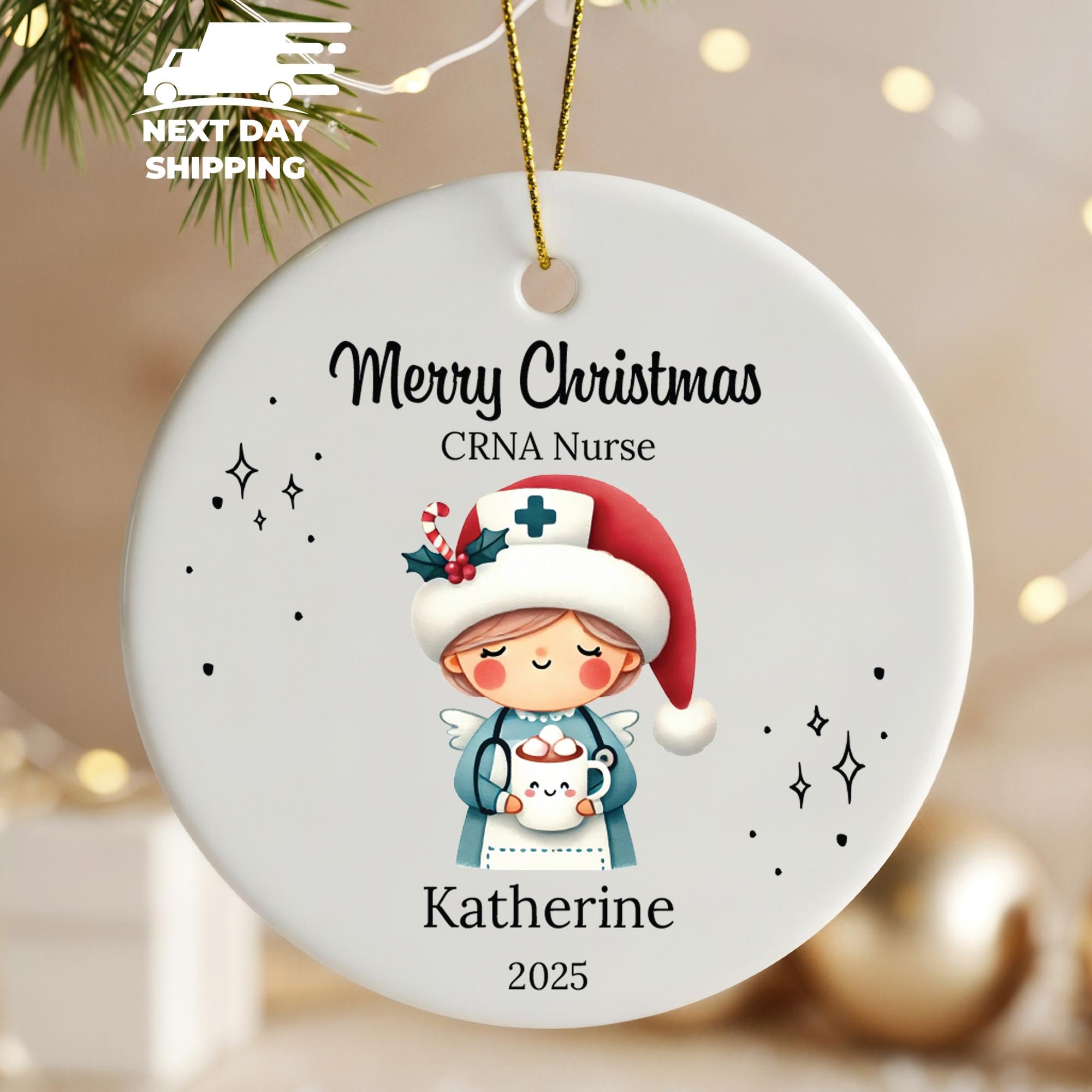 Merry Christmas CRNA Nurse Ornament, Xmas Gift For Nurse, Holiday CRNA Gifts, Custom Nurse Name Ornament, Personalized Nurse Keepsake