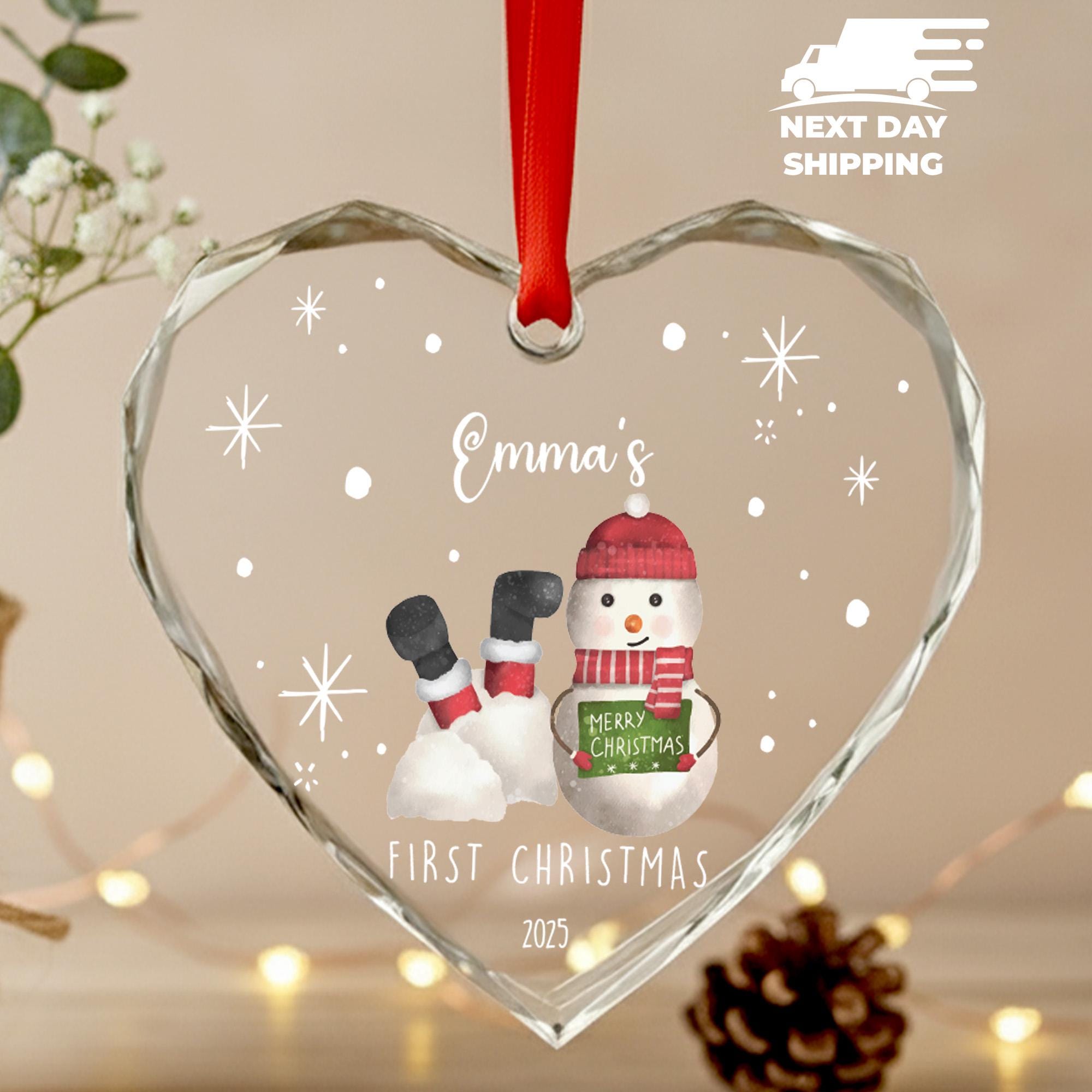 Personalized Snowman Christmas Glass Ornament, Baby First Christmas, First Christmas For Newborn, Gift For Kids, Ornament 2025