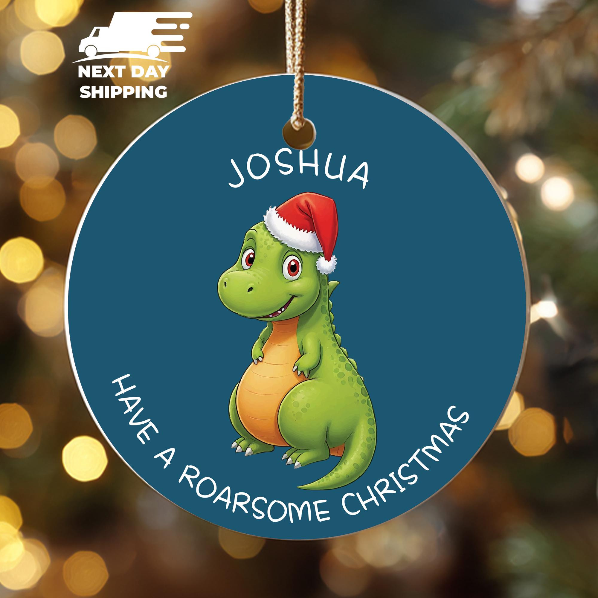 Personalized Dinosaur Christmas Ornament, Cute Kids Holiday Tree Decoration, Custom Name Trex Ornament, Roarsome Xmas Gift, Stocking Stuffer