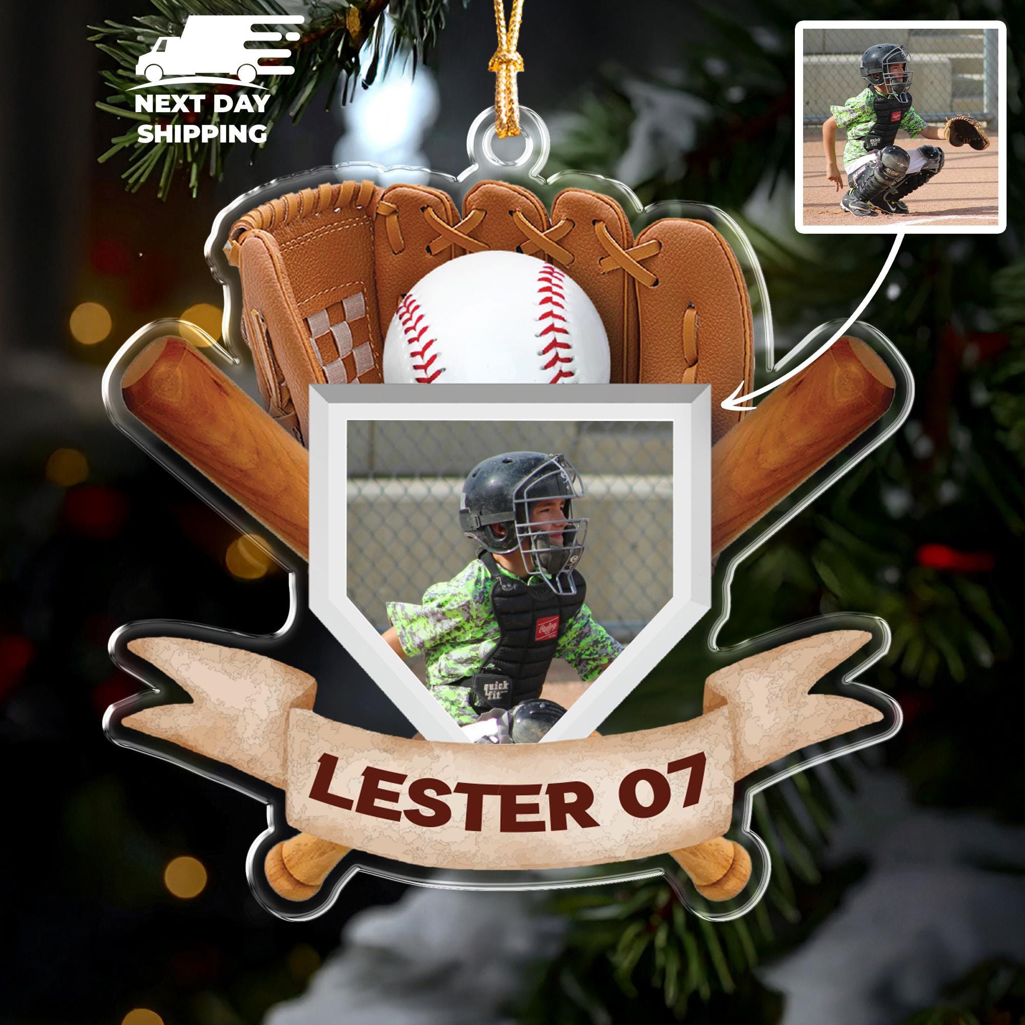 Personalized Baseball Softball Ornament, Catcher Ornament, Little League Ornament, Player Name and Number Ornament, Sports Team Ornament