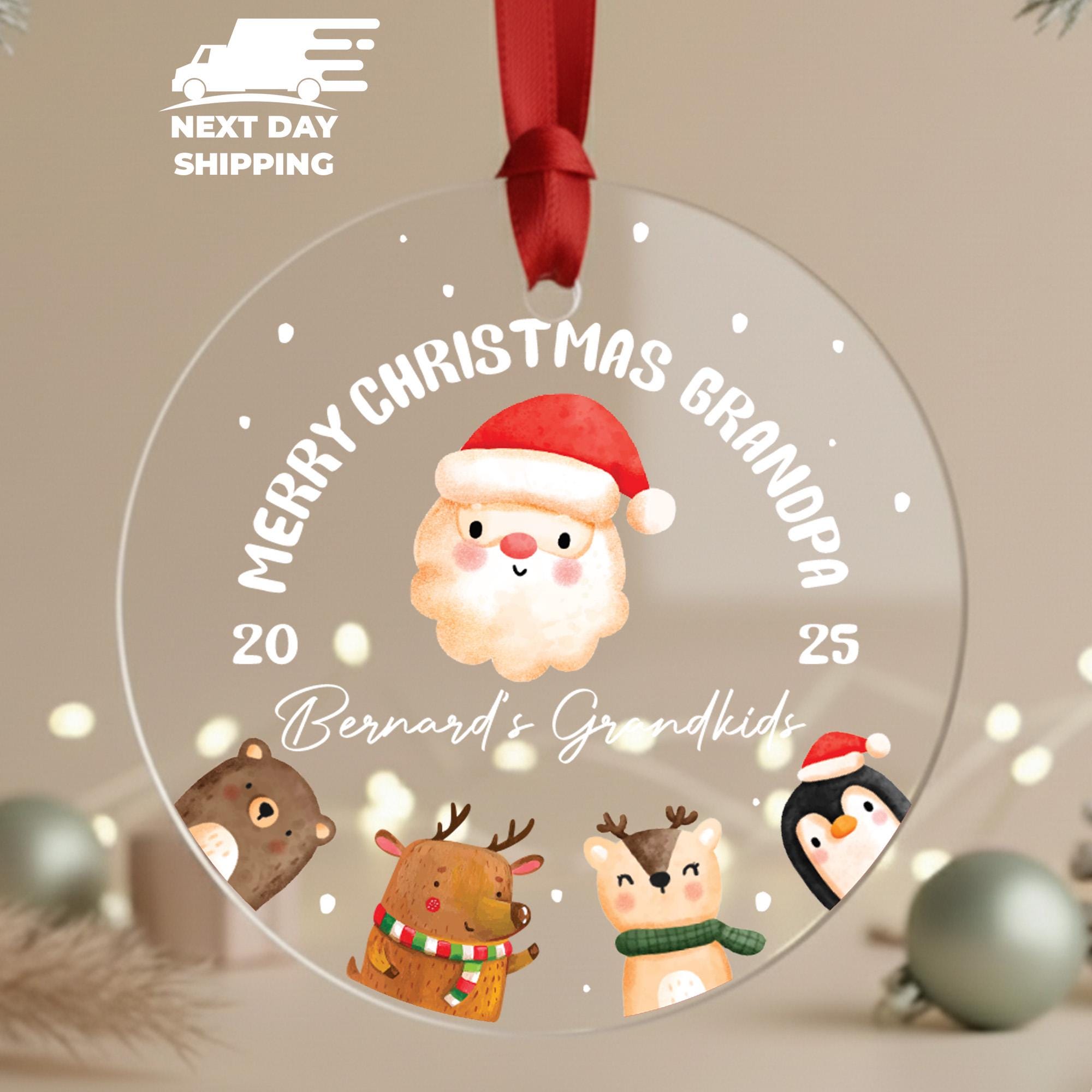 Custom Santa Grandpa Ornament, Gift from Grandkids, Personalized Grandfather Keepsake, Cute Christmas Ornament Bear Reindeer Penguin Fawn