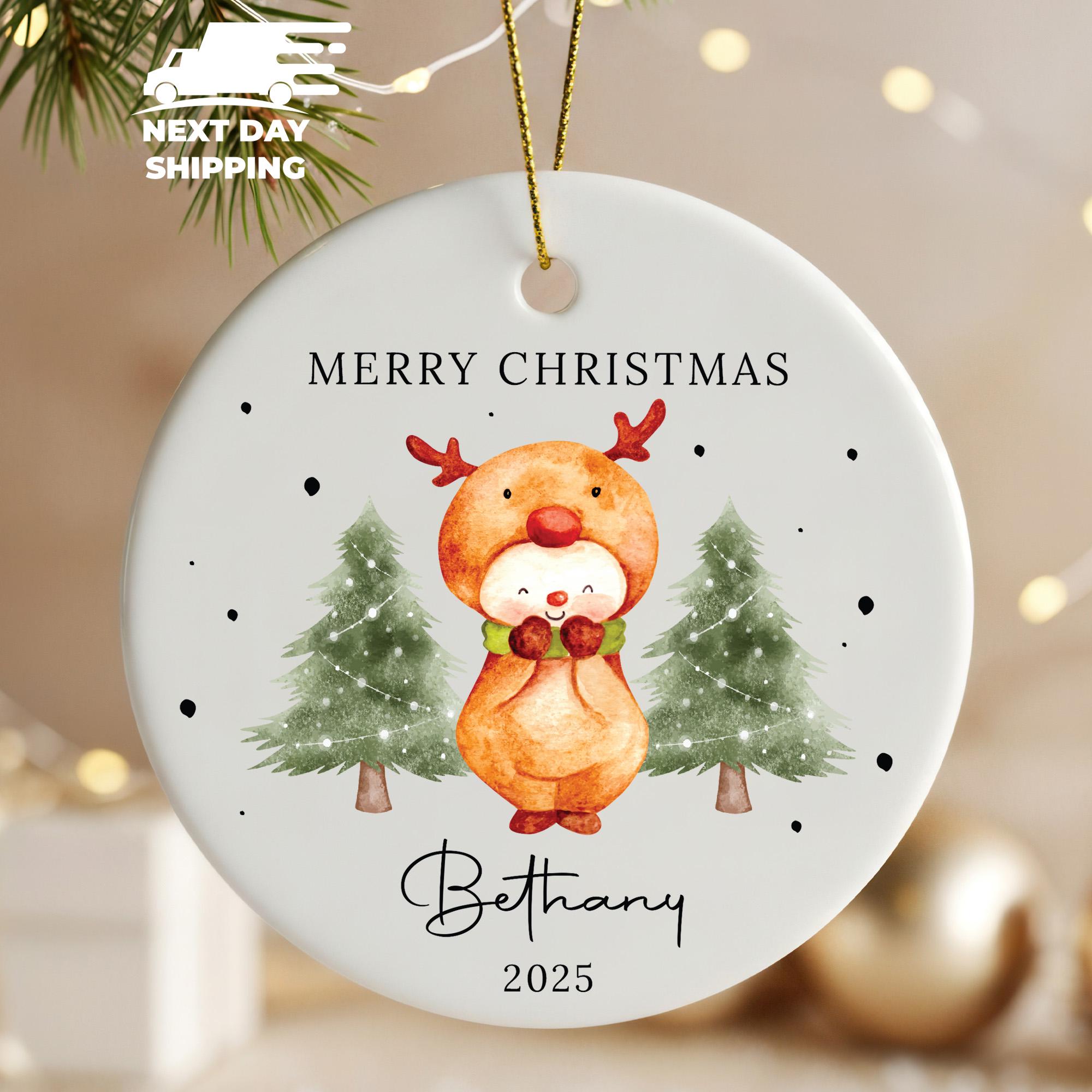 Reindeer Christmas Ornament, Reindeer Costume Personalized Ornament, Custom Name Christmas Tree Ornament, Christmas Gift For Children