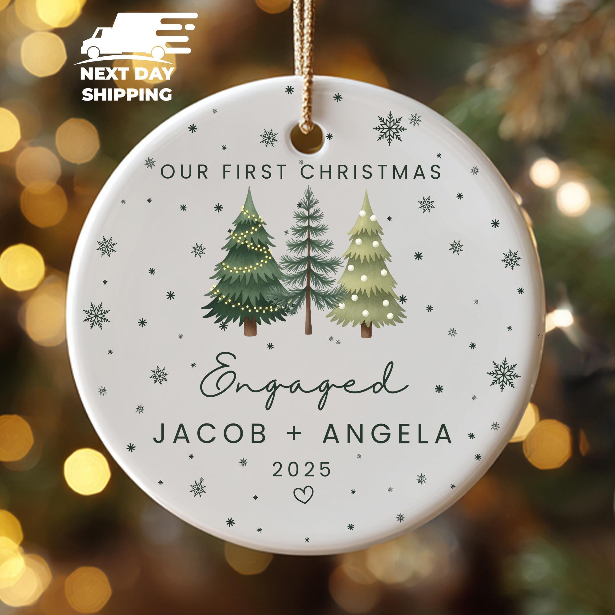 First Christmas as Engaged Ornament, Engagement Keepsake, Personalized Couple Name Ornament, 2025 Engagement Gift, Christmas Tree Decor