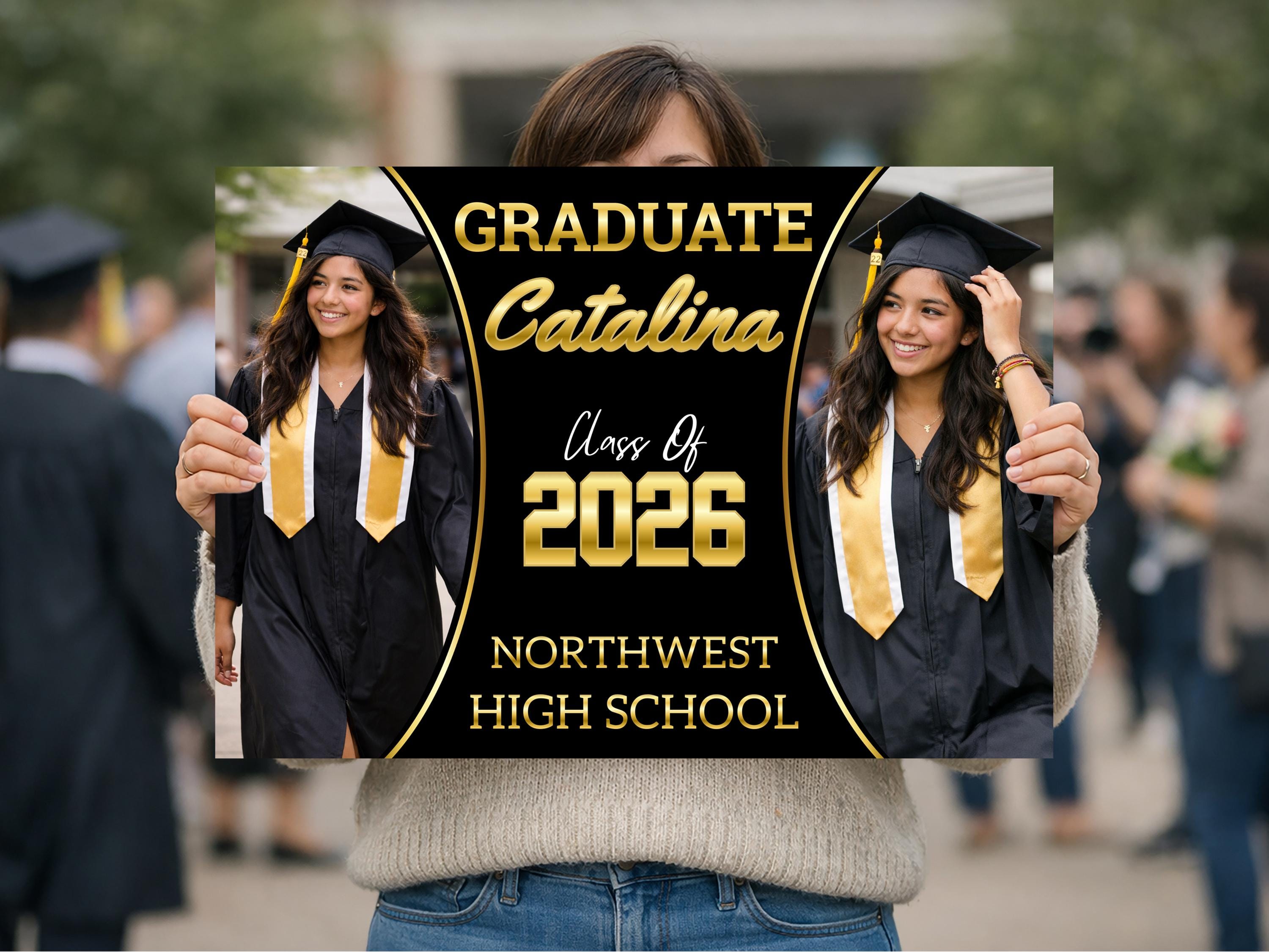 Gradtwin Logo Formal Graduation Yard Sign Class of 2026, Twin Photo Senior Yard Sign ...