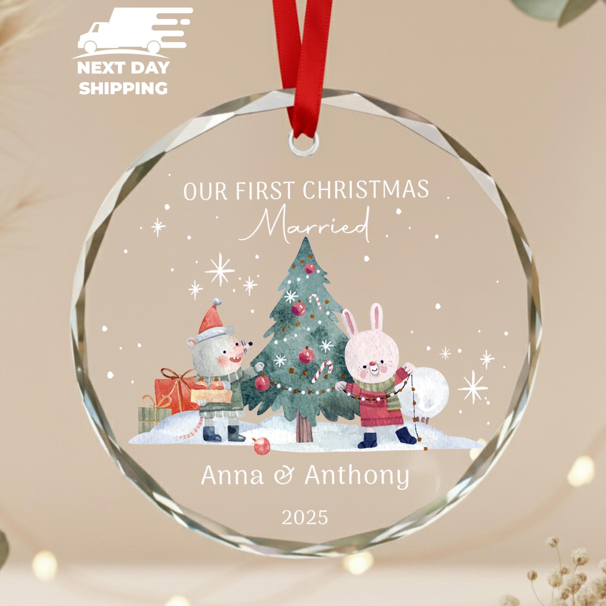 Personalized First Christmas Married Ornament 2025 • Custom Couple Name Keepsake • Newlywed Christmas Tree Decoration • Animal Holiday Gift
