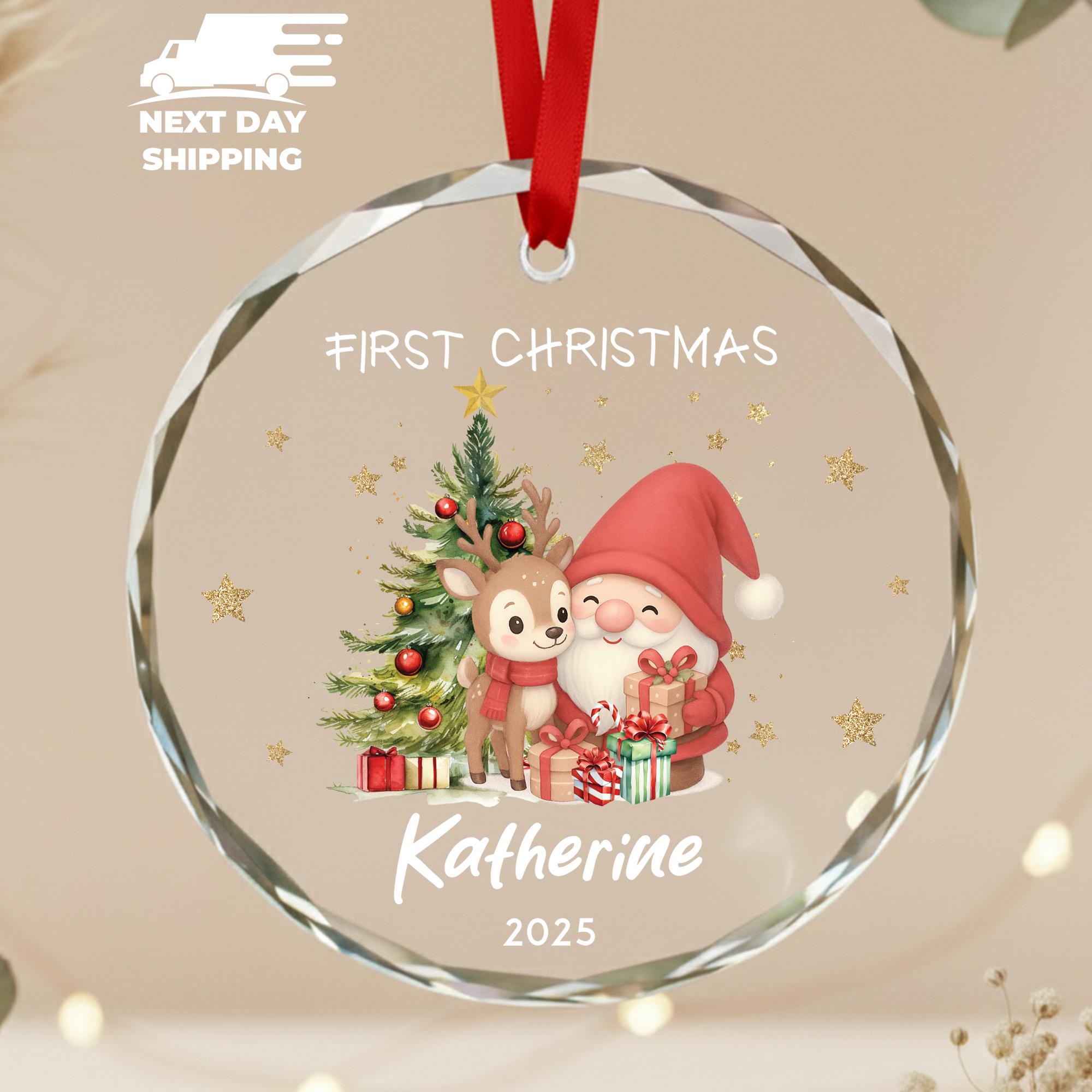 Custom Baby First Christmas Ornament, Personalized Name Santa and Deer Ornament, Christmas Keepsake, Christmas Tree Decoration, Newborn Gift