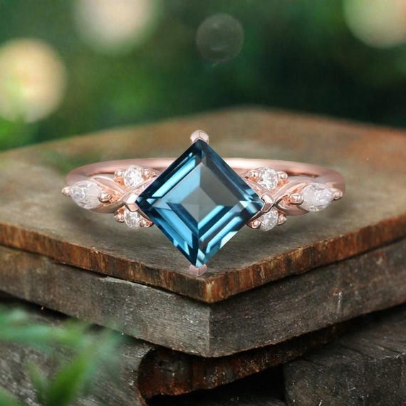 Brown and Blue Ornate Ring with Blue Stone 10KW Blue & Brown Swirl Gemstone Ring | Replacements, Ltd main image 3