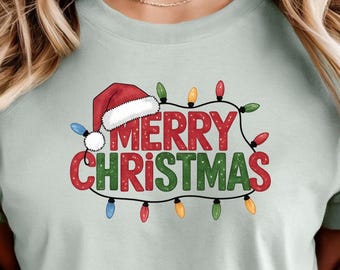 Comfort Colors Merry Christmas Holiday Shirt, Christmas Tee Shirt, Christmas Lights Shirt, Christmas Party Shirt, Women's Christmas Tshirt