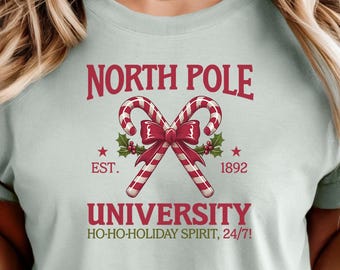 North Pole University Comfort Colors Shirt, Christmas Tee Shirt, Holiday Shirt, Christmas Party Shirt, College Christmas Shirt, Family Xmas