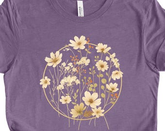 Watercolor Floral Tee Shirt: Cottagecore Botanical Design