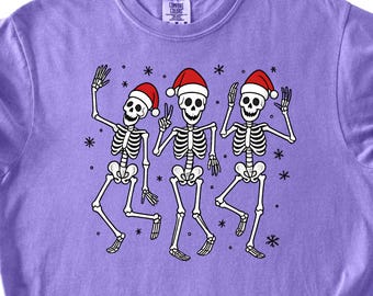 Comfort Colors Christmas Shirt, Christmas Dancing Skeleton Shirt, Women's Xmas Tee, Funny Christmas Shirt, Women's Christmas Tshirt