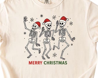 Comfort Colors Merry Christmas Shirt, Christmas Dancing Skeleton Shirt, Women's Xmas Tee, Family Christmas Shirt, Women's Christmas Tshirt