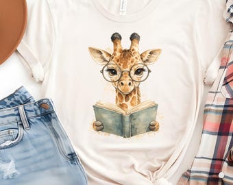Book Lover Giraffe Shirt, Reading Giraffe Tee, Bookworm Shirt, Cute Giraffe Shirt, Librarian Gift, Teacher Shirt, Reader Tee, Giraffe