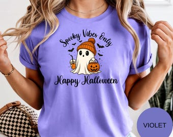 Comfort Colors Spooky Vibes Halloween Ghost Shirt, Cute Ghost Shirt, Womens Halloween Shirt, Cute Fall Shirt, Spooky Season Shirt, Halloween