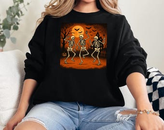 Dancing Skeleton Sweatshirt, Funny Halloween Sweatshirt, Dancing Lovers Tee, Skull Shirt, Skeleton Musicians, Trendy Halloween Sweatshirt