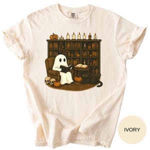 Retro Ghost Reading Books Shirt, Comfort Colors Librarian Ghost Halloween, Halloween Teacher Shirt, Halloween Tee, Teacher Gift, Boo School