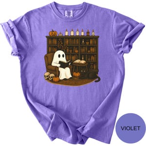 Retro Ghost Reading Books Shirt, Comfort Colors Librarian Ghost Halloween, Halloween Teacher Shirt, Halloween Tee, Teacher Gift, Boo School