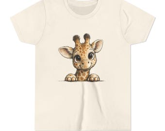 Kids Giraffe Shirt, Cute Youth Safari Animal Tee, Peeking Giraffe Gift for Children