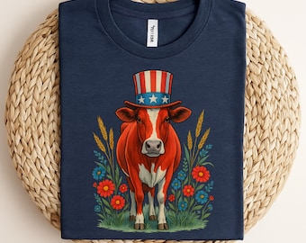 Camiseta de vaca, camiseta del 4 de julio, camiseta de Estados Unidos, camiseta patriótica, camiseta de granja, divertida del 4 de julio, camiseta del 4 de julio, camisetas de moda, camiseta de EE. UU.