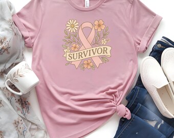 Cancer Survivor, Cancer Survivor-T-shirt, Cancer Awareness-shirt, roze lint-shirt, cadeau voor kankerondersteuning, Cancer-T-shirt, Breast Cancer Survivor