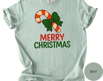 Comfort Colors Merry Christmas Shirt, Candy Cane Shirt, Women's Xmas Tee, Santa Shirt, Family Christmas Shirt, Women's Christmas Tshirt