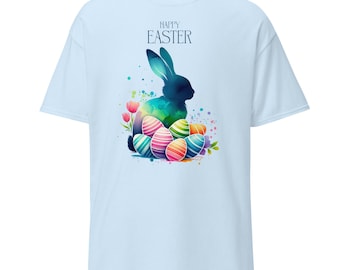 Camiseta de conejito de Pascua feliz: camiseta gráfica con huevos de primavera coloridos, camiseta de conejo de acuarela, regalo de Pascua unisex. ¡Envío gratuito a EE. UU.!
