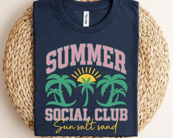 Zomer sociale club strandshirt, vakantie-T-shirt, meisjesreisshirt, Boho Beach-shirt, cruise-T-shirt, zomer grafisch T-shirt, natuurshirt