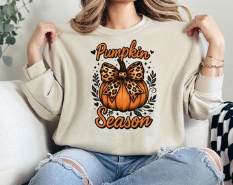 Sweatshirt pompoenseizoen, begaafd herfstshirt, Halloween-pompoensweatshirt, herfstpompoensweatshirt, Halloween Coquette-pompoen, pompoenstrik