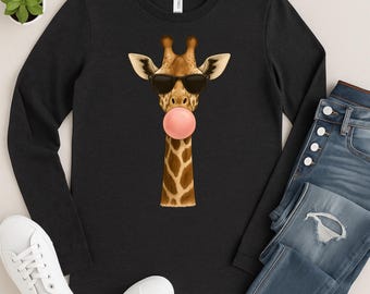 Giraffskjorta, djurälskare-t-shirt, safari-t-shirt, naturälskare-t-shirt, söt giraffskjorta, zoodjurskjorta, giraffälskare, djurlångärmad