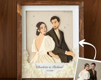 Custom Wedding Papercut Art, Personalized Couple Gift, Handmade Paper Art with Frame and Light