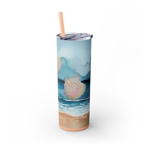 Beach Shell Skinny Tumbler, 20oz Coastal Shell Decor, Perfect for Summer Parties, Beach Lovers, Gift for Ocean Lovers, Travel Mug, Vacation