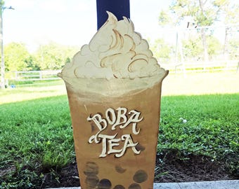 Giant Boba Tea Sign | Bubble Tea Shop Decor | Hand-Painted Milk Tea Wall Art | Boba Cafe Sign | Bubble Tea Lover Gift | Restaurant Decor