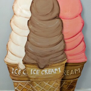Old Fashioned Large Wood Vintage Style Ice Cream Sign