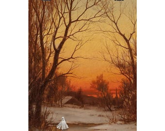 Gothic Winter Ghost Poster, Moody Cottagecore Landscape, Matte Print