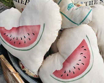 Handmade Watermelon Heart Pillow: Country Primitive Cottage Decor