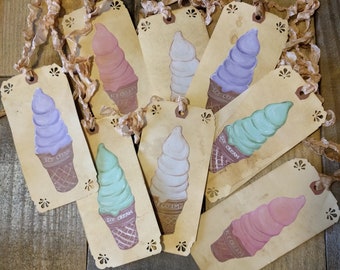 Vintage Inspired Ice Cream Hang Tags: Hand-Painted Miniature Road Sign Art, Set of 4