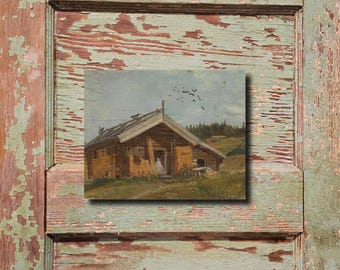 Vintage Cottage Wall Art Halloween Spooky Rustic Cabin Ghost Landscape Thick Canvas