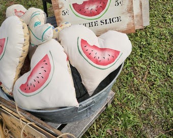 Handmade Watermelon Heart Pillow: Country Primitive Cottage Decor